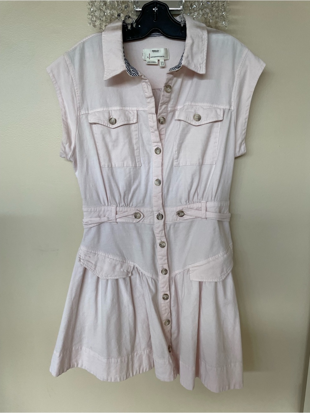Anthropologie Pale Pink Utility Shirt Dress
